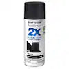 Rust-Oleum semi-gloss black spray paint 2X 12 oz. can showcasing double cover technology and any-angle spray system.