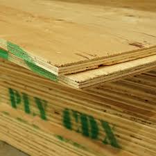 Close-up of shop grade plywood 4'x8' 5/8" thickness showing layered wood panels.
