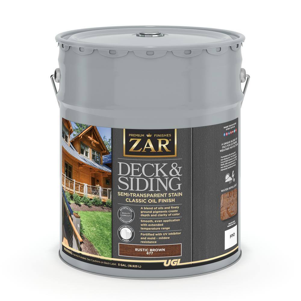 UGL ZAR 67715 5 gal Deck & Siding Semi-Transparent Stain - Classic Oil  Rustic Brown