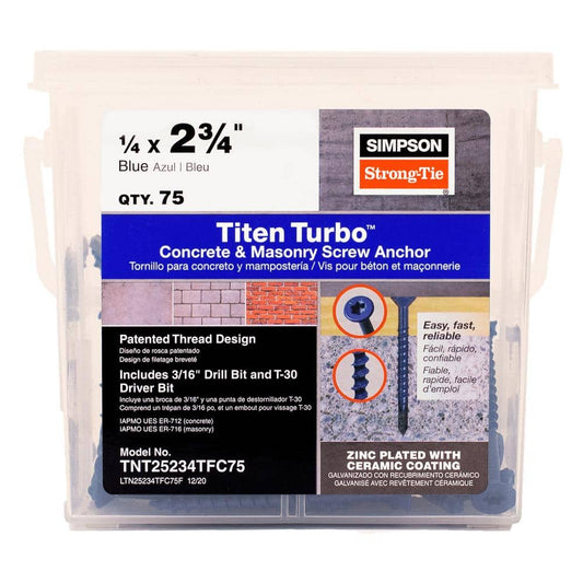 Simpson Strong-Tie TNT25234TFC8 Titen Turbo T-25 Flat Head 1/4  x 2-3/4  8ct